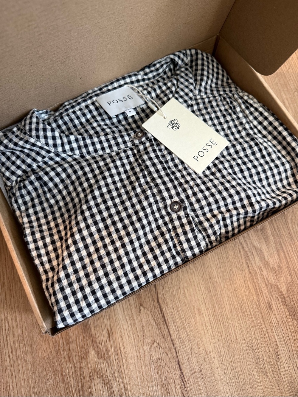 nwt POSSE Mira Shirt in Gingham Button Blouse Large - Picture 6 of 7